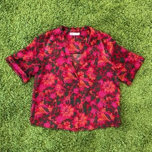 Zara Red Bird Collared Shirt